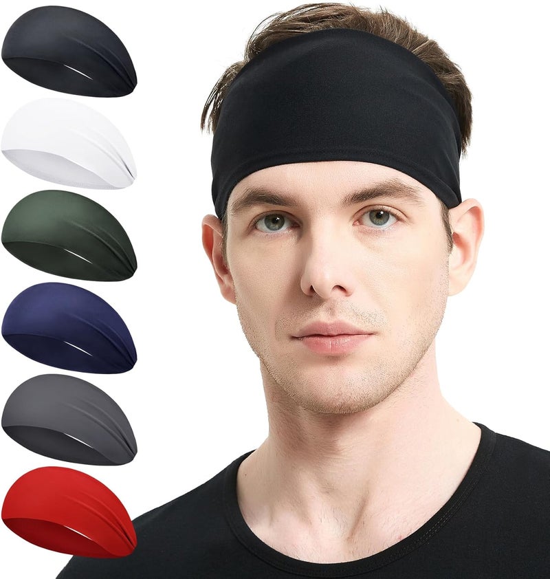 MARKEEP Running Headbands for Men（4 or 6 Pack, Mens Stretchy Headband for Football,Cycling,Basketball,Yoga,Fitness Workout Unisex Quick-Dry Sweatband - Image 1